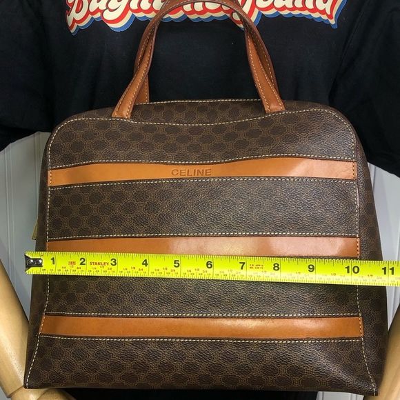CELINE Macadam Blason Triumph Dark Brown Hand Bag Leather Stripes Authentic - Picture 15 of 17